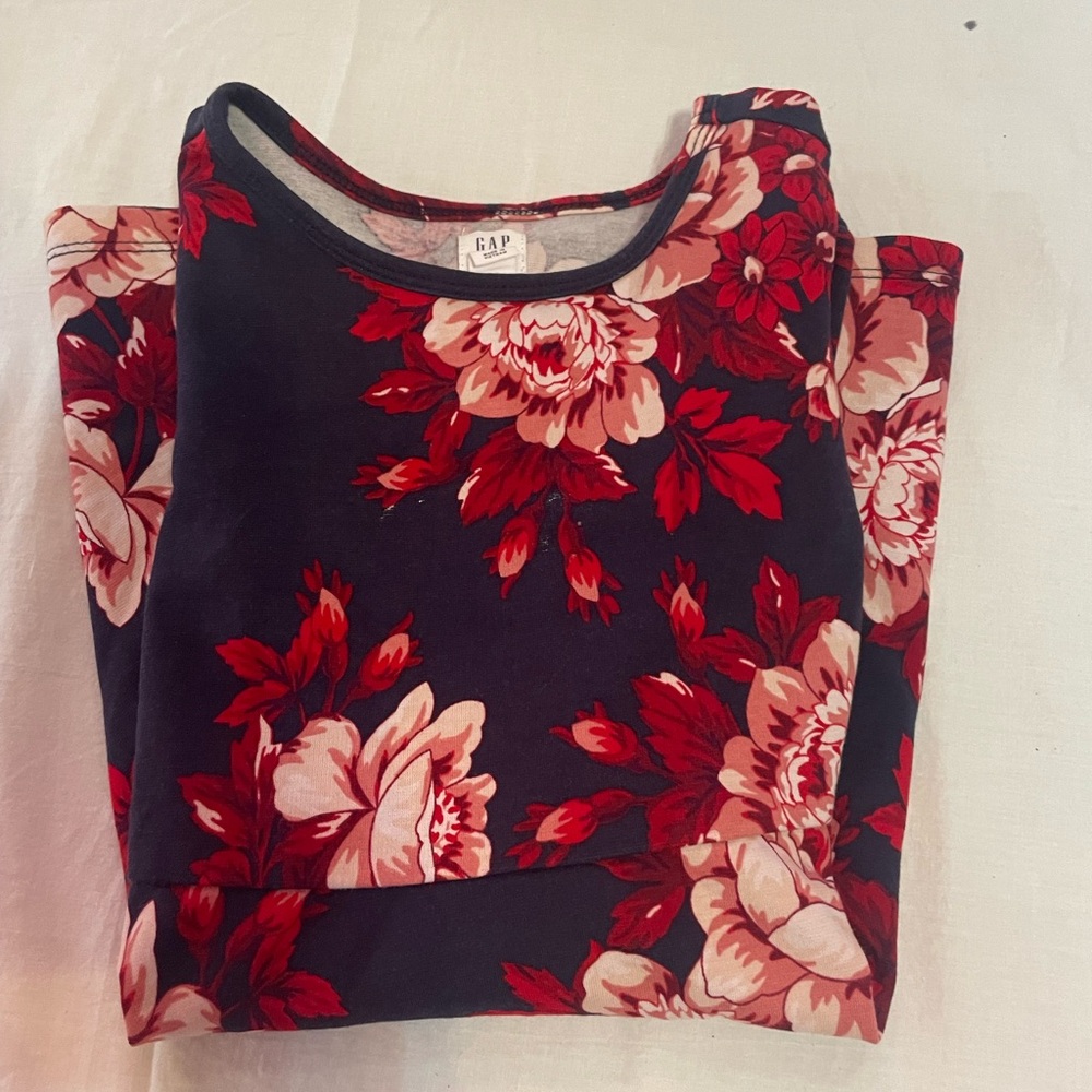 GAP Kids Navy Floral Dress with Red & Pink Blooms